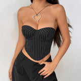 Breakj Sexual Sense Wind Woven Striped Steel Ring Tectre Sterne Tector Tectre Tectre Tie Strap Ultra-Short Bra