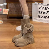 Breakj Red Retro Pine Cake Thick Bottom Martin Boots English Wind Legs Fine Women 2025 New Fashion Thin Increase Single