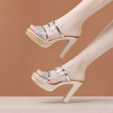 Women In Golden Fashion Wear High-Heeled, Thick-Heeled, Transparent Sandals And Large-Size Flip-Flops For Thick-Soled Waterproof Platform In Summer
