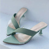 Women Square Toe2021 Slippers Flip Flop Ladies Fashion High Heels Sandals Transparent Women's Casual Shoe Female