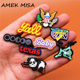 Cute Panda Shoe Charms Accessories Texas Baby Yall Spinning PVC Shoes Buckle Decorations Fit Kids X-mas Party Gifts