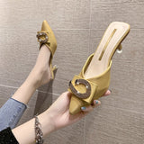 New Korean Version Of Baotou Semi-Slippers In Spring And Summer 2023 Women Wear Pointed Stilettos And Diamond