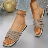 Breakj Flat Bottom Cool Slippers Women 2025 Summer New Color Water Drill Square Head Casual Word