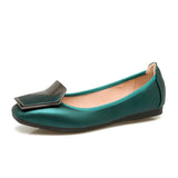 New Women Soft Ballet Flat Shoes PU Leather Heart Button Pointed Toe Women's Foldable Slip On Green Red Loafers