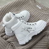 Breakj New Large Plus Velvet High-Top Lace Cotton Shoes Women's Casual Leather Thick Bottom Snow Boots