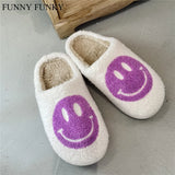 FUNKY 2021 Winter Women's Shoes New Purple Happy Face Decor Fluffy Faux Fur Smiley Shoes for Women House Female