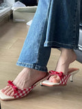 Breakj Head French Lattice Cool Slippers Women Wear Bows Out Toe High Heel