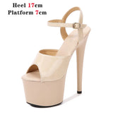 Breakj Lacquered Leather Sandals High Heels Sexy Black Waterproof Platform Hate Day High Slippers Female