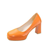 Size Square Head High Heels Fashion Waterproof Platform Women's Fashion Cover Foot Bright Skin Thick Heel Work Single