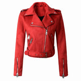 Women Faux Suede Jacket Coats Motorcycle Zipper Turndown Collar Faux Soft Leather Overcoat Female Black Punk Short