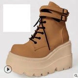 Brand High Platform Ankle Boots Women 2020 Fashion PVC Strap Decorating High Wedges Shoes Woman 35-43 2020