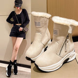Breakj New Round Head Plus Velvet Warm Side Zipper Low Tube Flat Bottom Casual Student Women's Snow