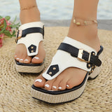 Breakj Slope And Thick-Bottom Metal Buckle Rivet One-Word Sandals 2025 Summer Beach Women's