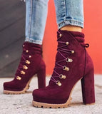 Size 2024 Autumn And Winter Waterproof Table High Heel Laced Riveted Short Boots Suede Martin