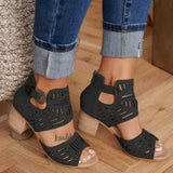 Summer New Style Thick Heel Hollowed-Out Sandals Fish Mouth Clasp Large Size Sandals O'lady