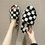 Spring Autumn Womans Slippers Fashion Chessboard Shoes Open Toes Checkerboard Shoes for Women Grid Flats Plaid Woman