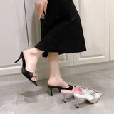 Breakj Summer New Pointed Toe Water Drill High Heel Sandals Thin Heel Color High Heel Half-Dragging