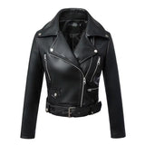 New Women Autumn Winter Black Faux Leather Jackets Zipper Basic Coat Turn-down Collar Motor Biker Jacket With
