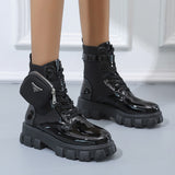 Breakj New Large-Size Ladies Pocket Locomotive Boots Female British Wind Thick Bottom With Short Barrel Knight Martin