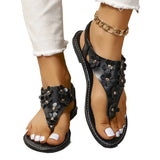 Large-Size Flat-Soled Sandals Handmade Flower Beach Sandals Temperament Classic Leisure Sandal