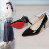 Breakj 2025 New Red-Soled High-End Temperament Single-Shoe Black Large-Size Pointed High Heels Fine Heel