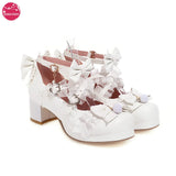 Cross Strap Women High Heels Mary Jane Pumps Party Wedding Cosplay White Pink Black Ruffles Bow Princess Cosplay Lolita