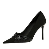 Breakj Korean Version Of Fashion Pedicure Delicate Show Thin Heel High Heel Shallow Pointed Bow Single Shoes Women's High
