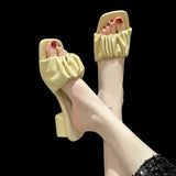 Breakj Spring And Summer New High-Heded One-Word Slippers Women's Head Lazy Half-Fashion Folds Wearing Sandals