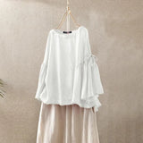 Vintage Patchwork Tops Women's Summer Blouses ZANZEA 2022 Casual Long Sleeve Blusas Female O Neck Lace Up Tunic Chemise