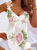Lace Lace Camisole Top Summer Sexy Off Shoulder V Neck Loose Sleeveless Pullover Ladies Casual Floral Print Beach Resort