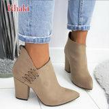 Spring Autumn Ankle Boots Soft Leather Woman Boots Pointed High Heels Shoes Fashion Thick Heel Back Zipper Women Shoes