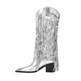 Breakj New 2023 Sequin Tassel Tip Thick Heel High Heel Sleeve High Boots Fashion Plus Size Women's