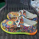 New Large-Size Lace Color Low-Top Single Shoes Female National Style Graffiti Lazy Canvas Flat
