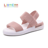 Sandals 2021 Summer Elastic Fabric Flat Sandals Women Ladies Gray Pink Sandal Female Beach Shoes designer zapatos