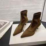 Breakj Silk Satin Sleeve Tip-Headed Short Boots Women 2025 Autumn And Winter New Fine And Elastic Boots Short-Shot Thin
