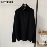 Thick Turtleneck Zippers Women Sweaters Jumpers for Women 2021 Autumn Winter Loose Full Sleeve Female Knitted