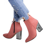 Spring Autumn Ankle Boots Soft Leather Woman Boots Pointed High Heels Shoes Fashion Thick Heel Back Zipper Women Shoes