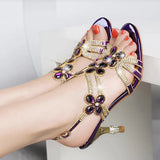 New Summer High Heels, Fine Heels, Diamond Sandals, Women's Bohemian Crystal Diamond-Encrusted Casual