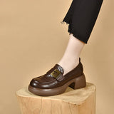 Shoes Women's 2024 Autumn Round Head Waterproof Platform Muffins With One Foot On Love Shoes, Small Leather Shoes, Single