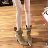 Breakj Thin Pile Boots And High Heel Mid-Sleeve Boots Folded Short