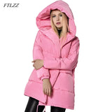 Winter Women Jackets 90% White Duck Down Parkas Loose Plus Size Hooded Coats Medium Long Warm Casual Pink Snow