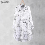 Tunic Women Printed Blouse Long Shirt 2022 ZANZEA Casual Button Down Shirt Chemise Female Long Sleeve Top Lapel