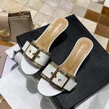 Woman Mules Ladies Party Slides Women Fashion Buckle Sandals Women's Slippers Female Outdoor High Heels PU Leather Size