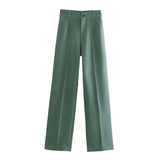 Women's Pants Chic Office Lady Solid Straight Casual Pants Vintage High Waist Zipper Fly Female Trousers Mujer