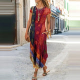 Summer Fashion O Neck Floral Print Pocket A-line Dress Casual Short Sleeves Patchwork Retro Slim Dresses Elegant