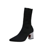 Size Sleeve Wool Tip Thick Heel Flying Woven Elastic Sock Boots Autumn New Mid-Barrel High-Heeled Women's Boots Size