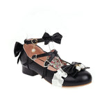 Women Mary Janes Cute Lolita Shoes Classics Ladies Block Low Heel Ankle Strap Dress Pumps Bow Lace Round Toe Spring Summer