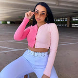 Women Patchwork Sexy Top Long Sleeve Knitted Skinny Autumn 2021 Female Fitness Streetwear Button Kawaii V Neck