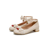 Fashion Cosplay Party Princess Lolita Women Shoes Low Heel Mary Jane Butterfly-Knot Block Pumps Shining Strawberry