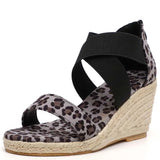 Sandals Women Wedges Elastic Band Peep Toe Woman Shoes Cross Light Platform Hemp Bottom Ladies Female Sandals